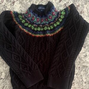 Ralph Lauren Black Sweater with Colorful Knit Design